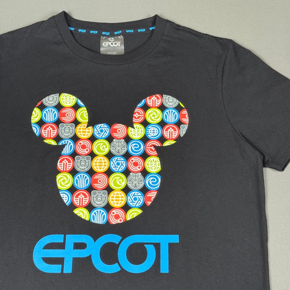 Disney Epcot Tee Rare Mickey Mouse Ears Black Graphic Large Excellent‎